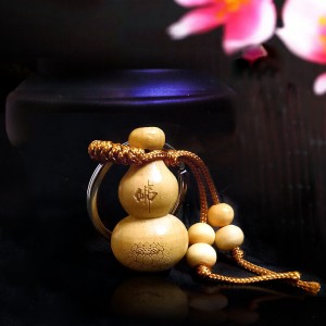 Móc khóa hồ lô bằng gỗ khắc hoa sen Phật